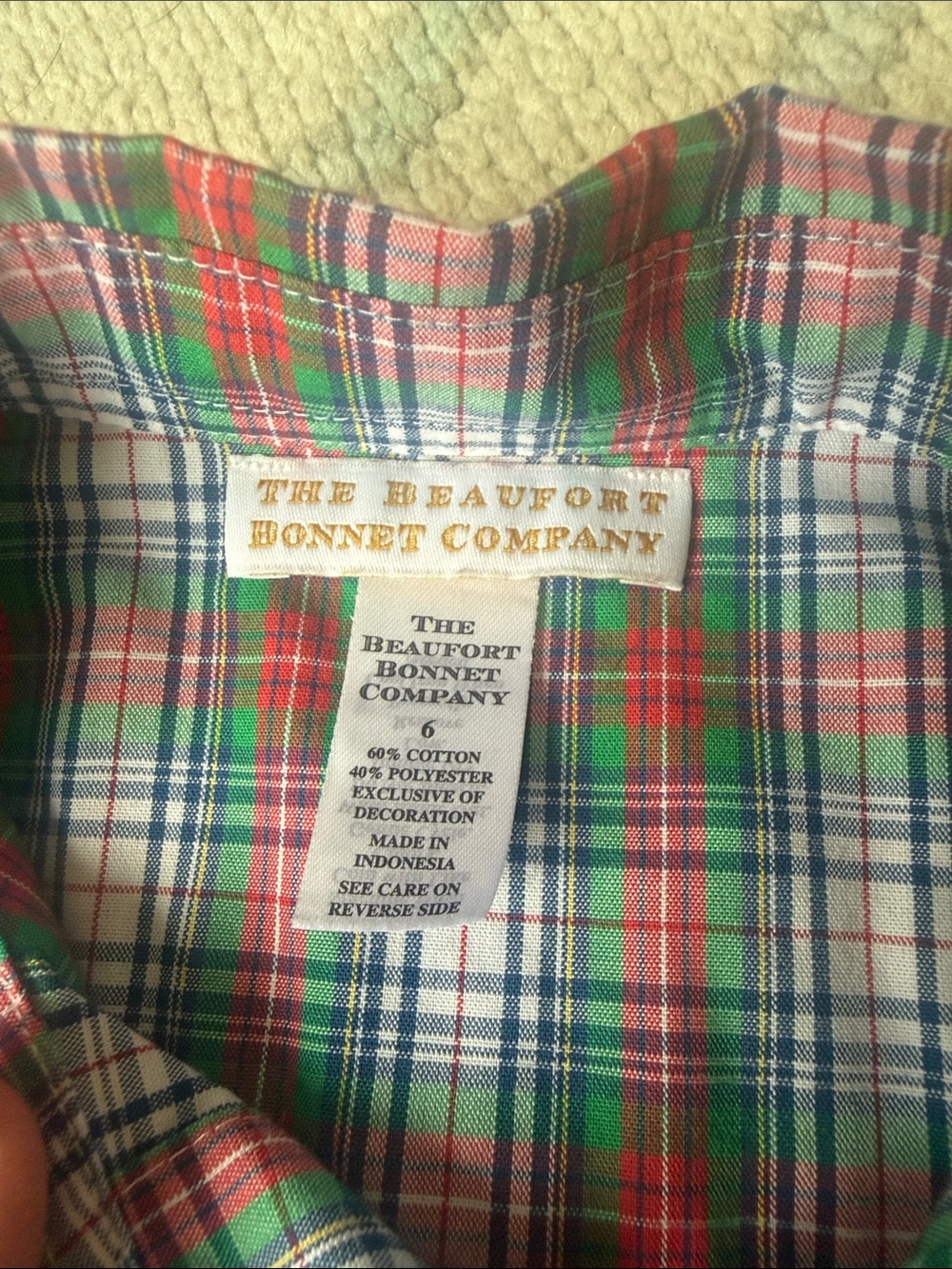 The Beaufort Bonnet Company Red & Green Plaid Button-Down Shirt Like New size 6 - Picture 2 of 3